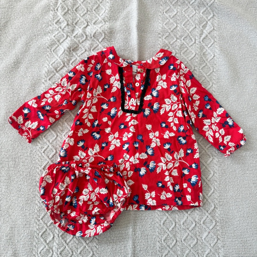 Elephantito Red Long Sleeve Floral Baby Dress & Matching Bloomers